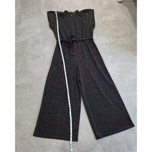 Metallic Shimmer Wide-Leg Jumpsuit With Waist Tie & Back Button Closure